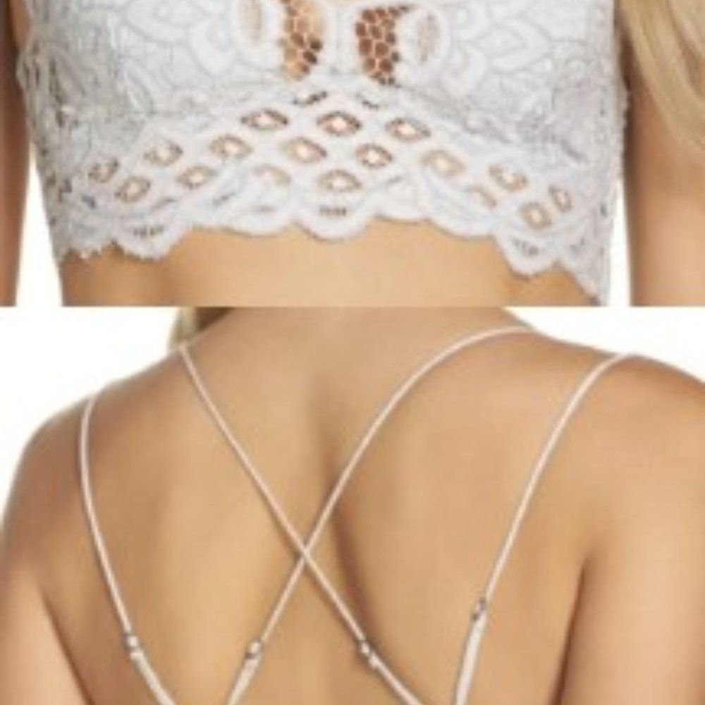 Free People Adella Light Blue Lace Bralette - SMALL